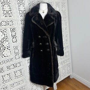 Vintage Mincara Russel Taylor Dark Brown Faux Mink Fur Longline Coat Old Money